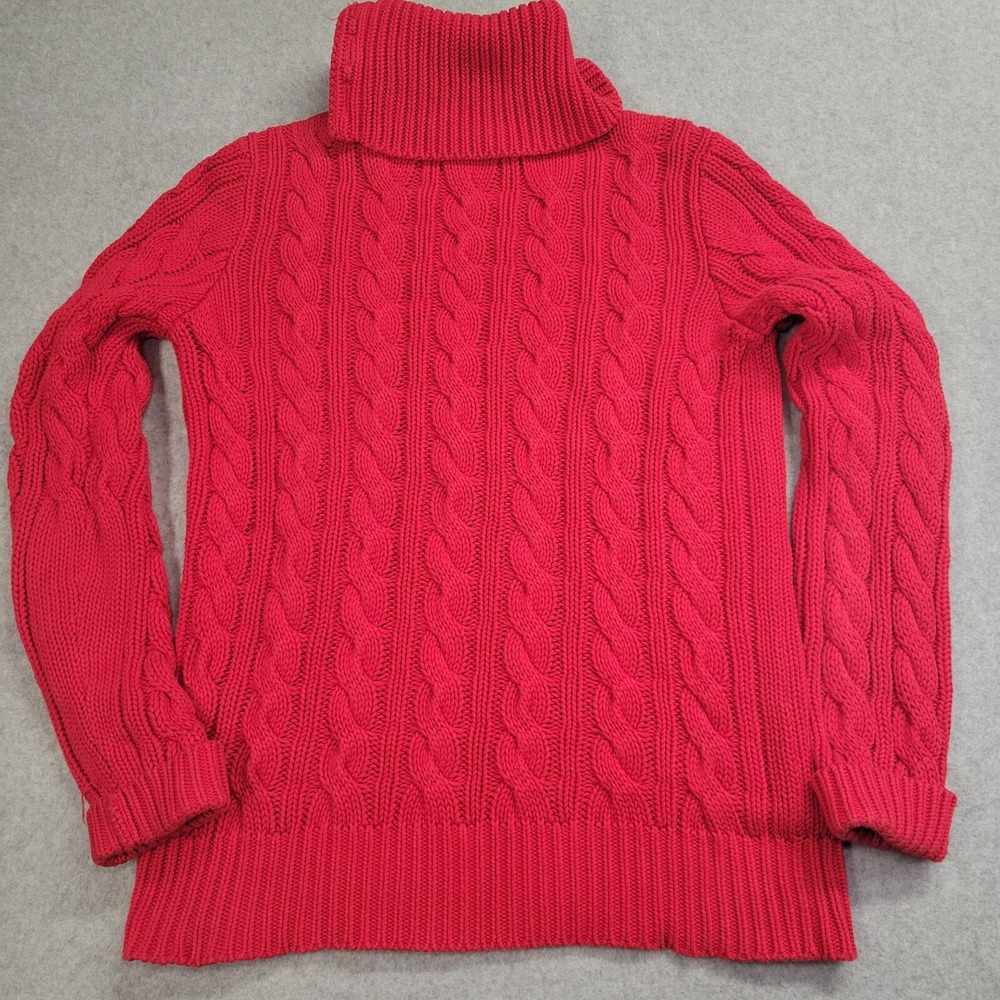 Womens Ralph Lauren Cable Knit Button Collar Sweater - Red - Picture 9 of 12